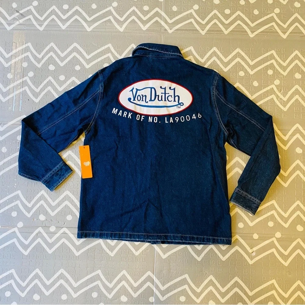 Von Dutch vintage retro embroidered denim shirt jacket Medium